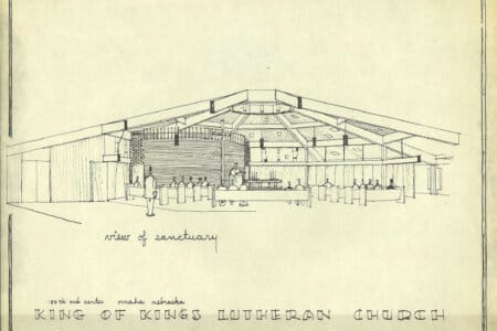 New Building Architectural rendering of the new sanctuary in the round.