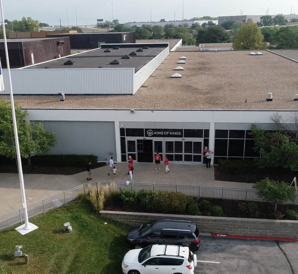 Aerial view of King of Kings Church in Omaha.